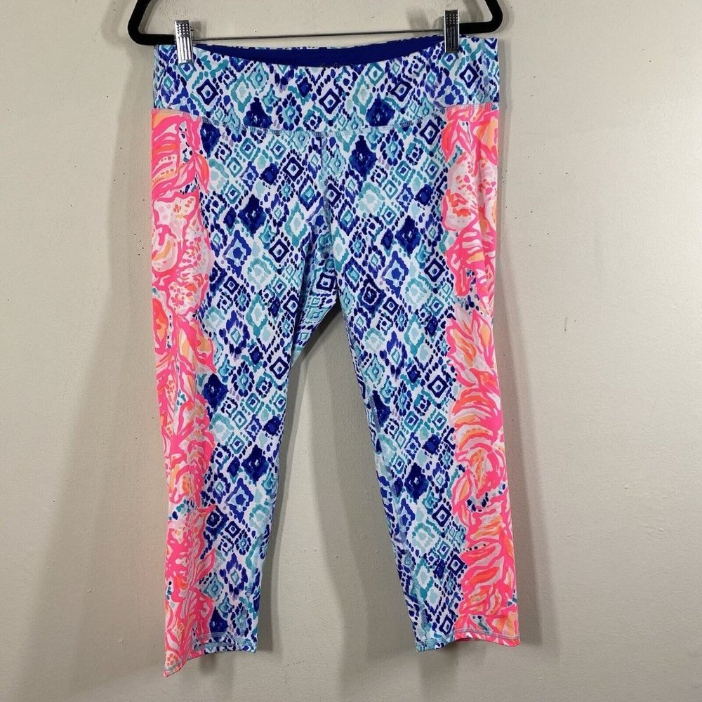 Lilly Pulitzer Luxletic Women's Blue and Pink Patterned Active Capri Pants